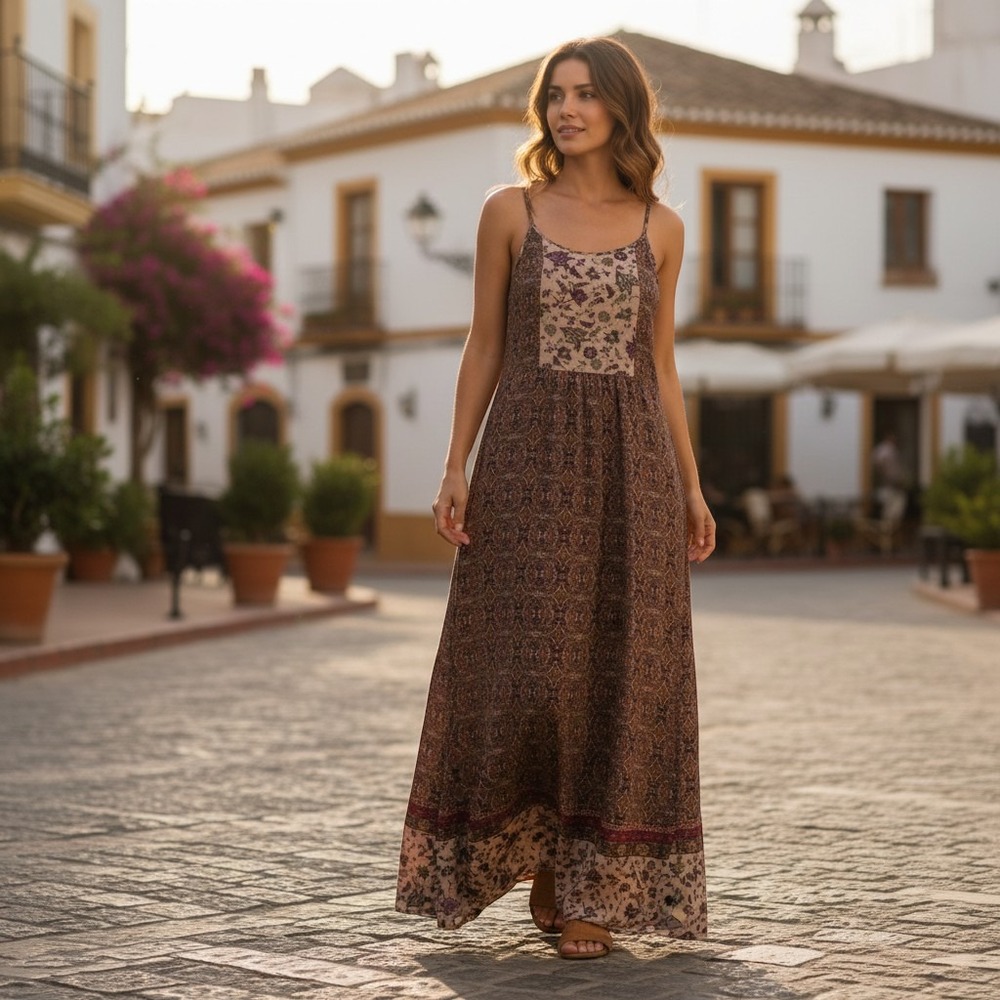 Xhilaration Maxi Dress Women's Small Boho Floral Print Spaghetti Strap Gypsy‎